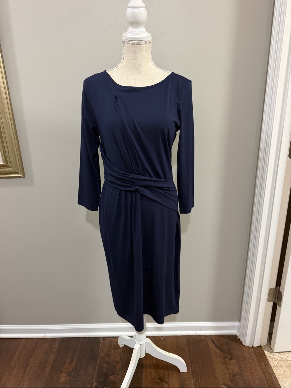 Talbots Navy Stretch Jersey Twist-Waist Midi Dress. Fall Essential. Size M